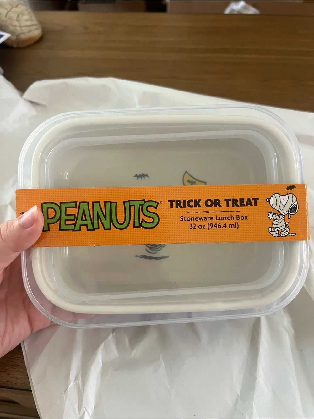 Peanuts Stoneware Lunch Box with Orange Trick or Treat Band